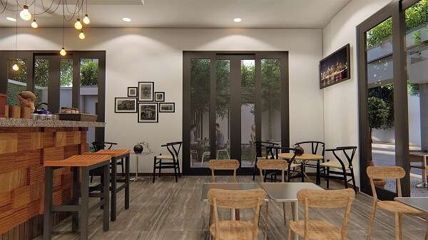 Thiết kế quán cafe trong nhà với phong cách hiện đại